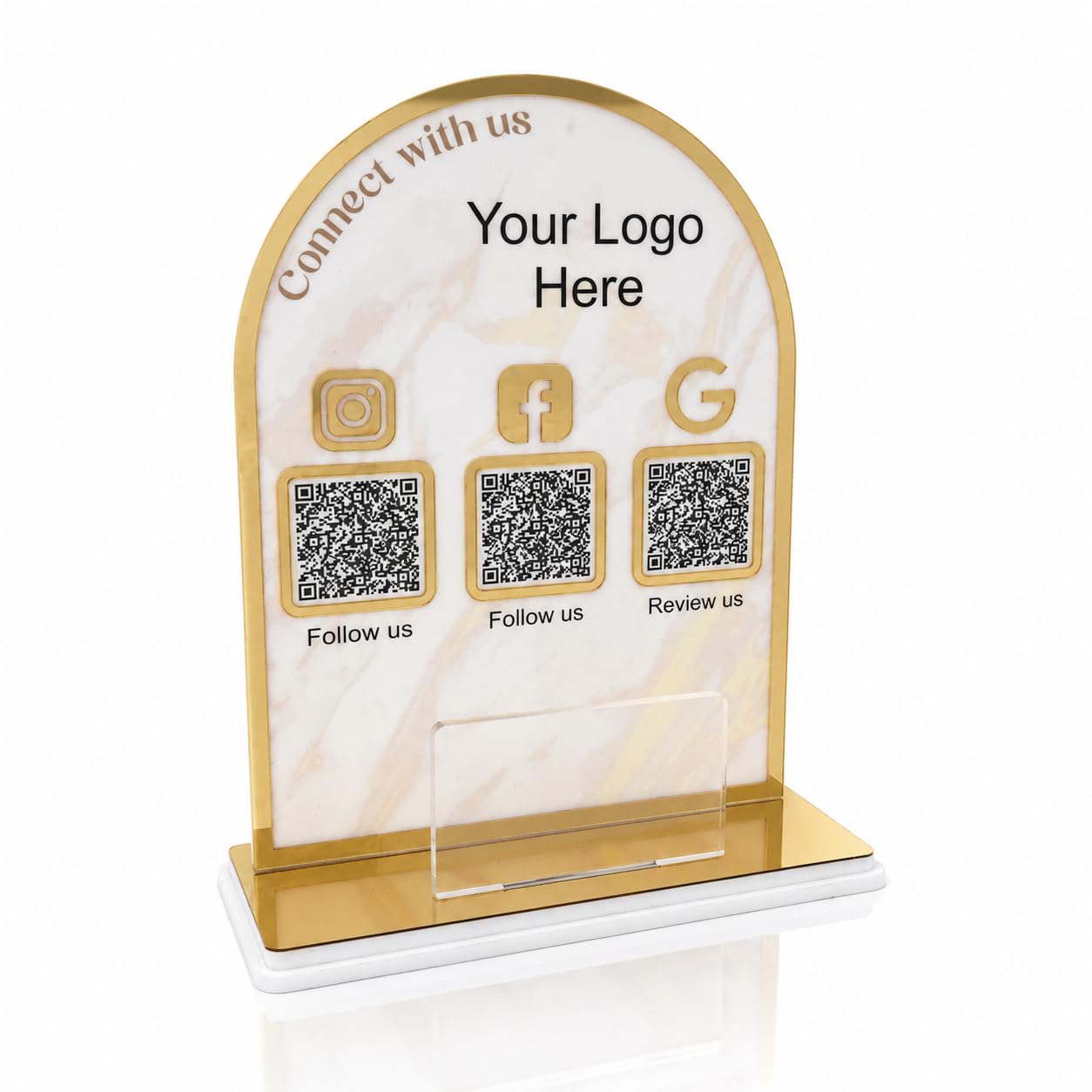 Acrylic 3-in-1 QR Code Display Stand with Business Card Holder | Personalized UPI Payment, Instagram, Facebook and Google Review Scanner | Tabletop Sign Holder for Shops, Cafes & Offices