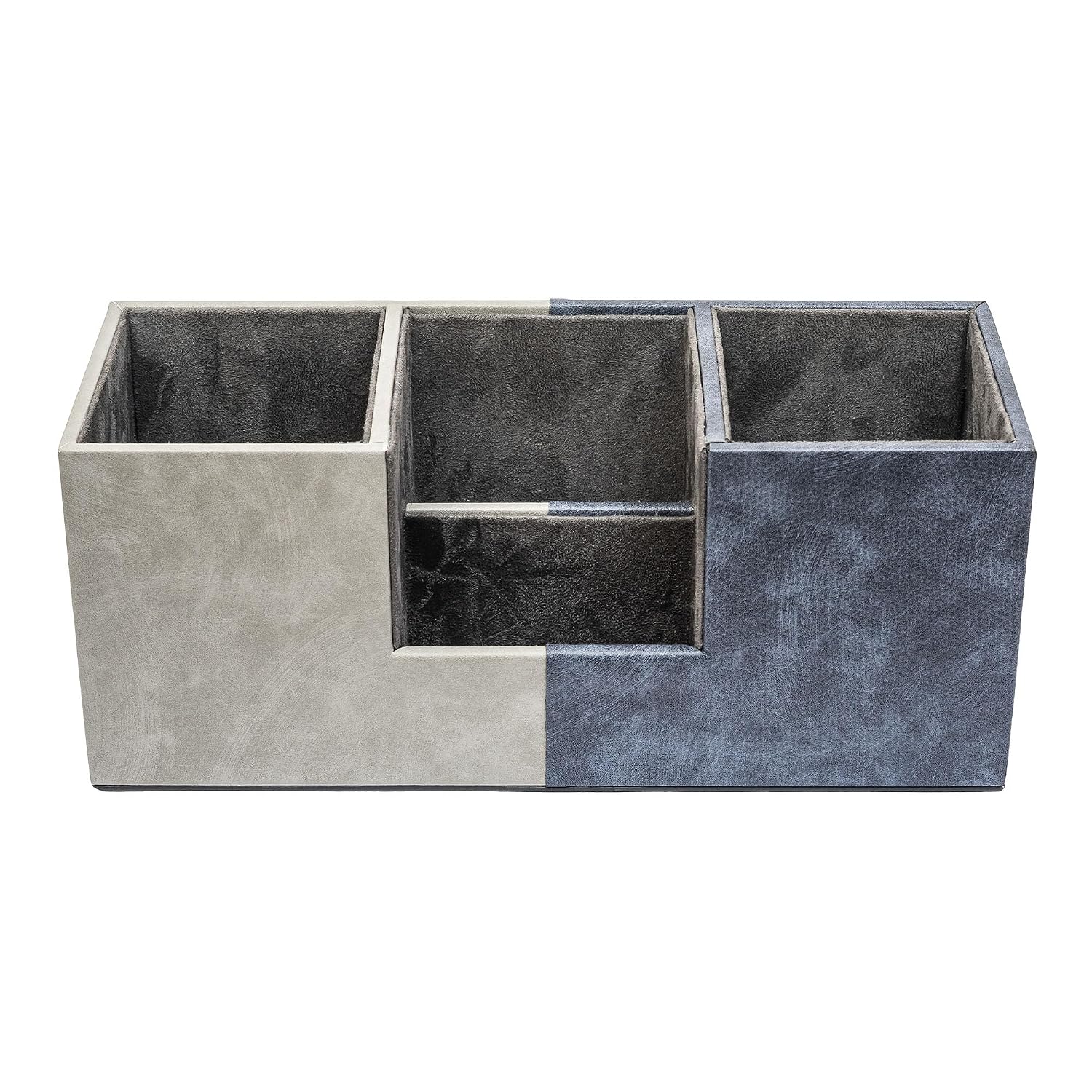 AI DESIGN CO. Office Desk Organizer Caddy | Vegan Leather & MDF Stationery Storage | Tabletop Workspace Accessories Holder for Home & Office Desk | Slate Collection - Midnight Slate, Big