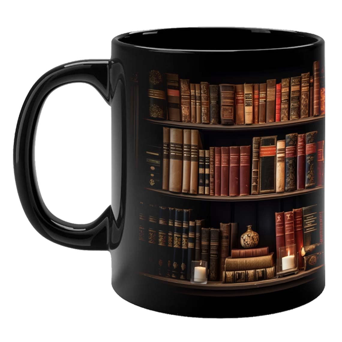 Bookshelf Coffee Mug for Book Lovers and Librarians - Bookish Gift for Readers, Book Clubs, Bookworms - Black, 11oz