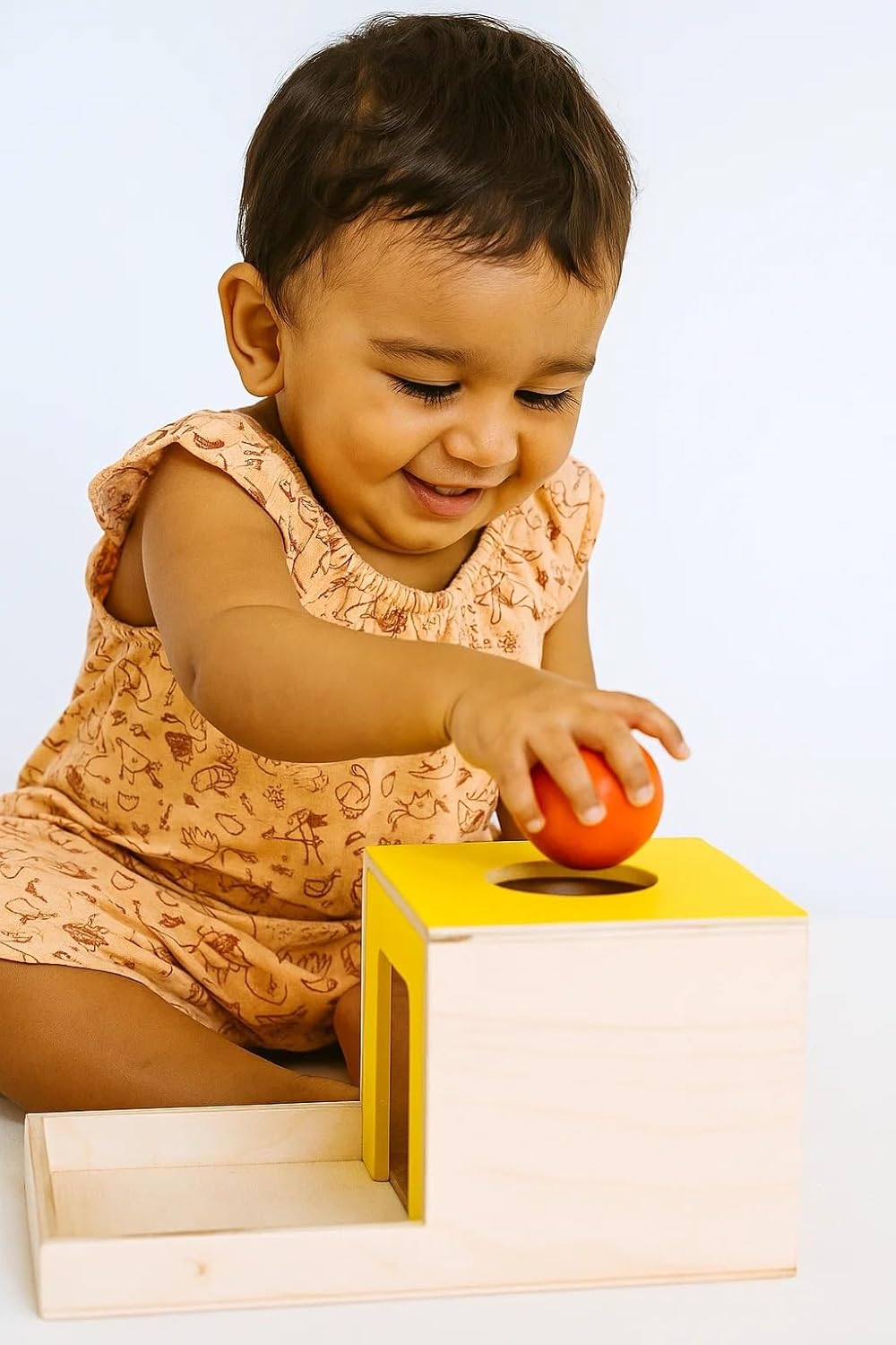 Bumbee Wooden Object Permanence Box with Ball | Montessori Toy for Toddlers 1+ Years | Educational Wooden Learning Toy for Babies & Kids | Safe, Durable & Eco-Friendly Gift for Kids