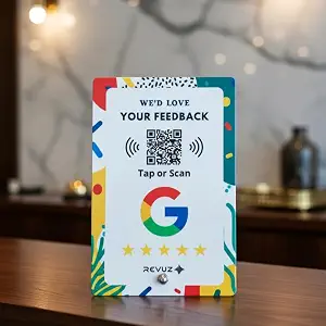 Business Review Standee with QR Code and NFC chip | Tap or Scan | Elevate Your Online Reputation Effortlessly | Zero Hassle Self-Setup (White)