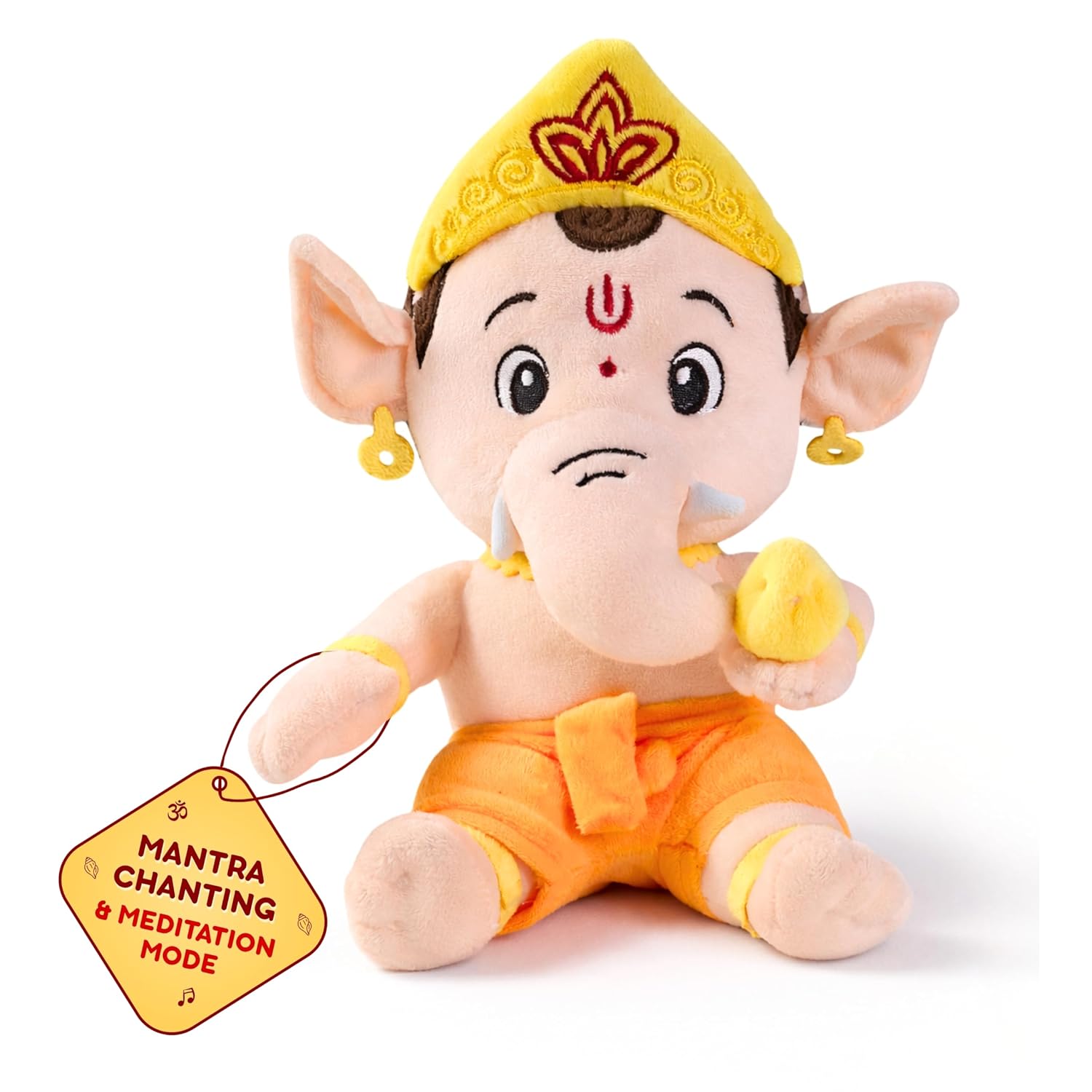 Clapstore ClapCuddles™ Mantra Chanting Ganesha with Meditation Mode Interactive Musical Soft Stuffed Plush Toy | Non-Toxic, Safe | Best Birthday Gift for Newborn Kids (Boys, Girls)