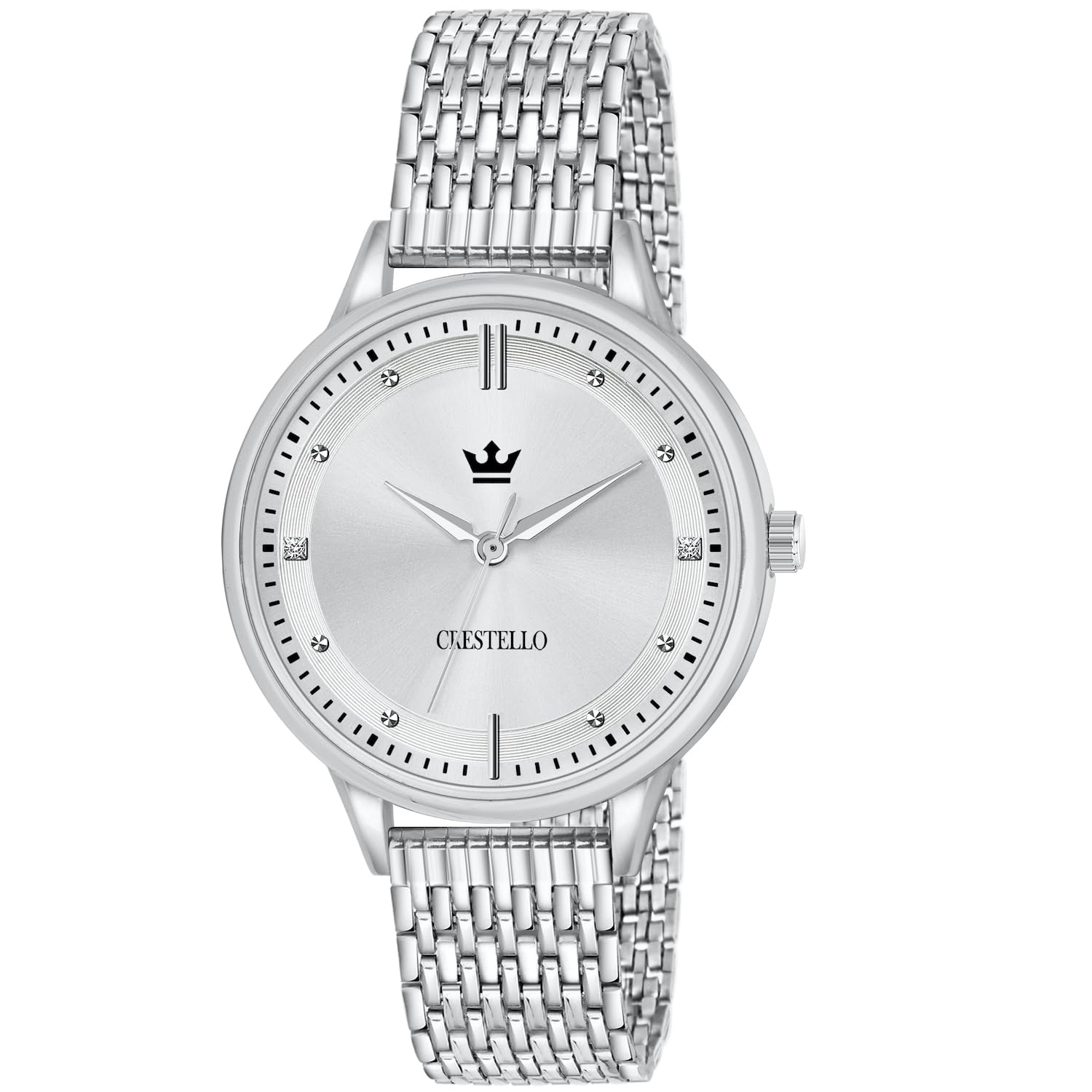 CRESTELLO Stainless Steel Chain Analog Wrist Watch for Women (Silver/Pink/Green/Blue Dial) | CR-L154-CH