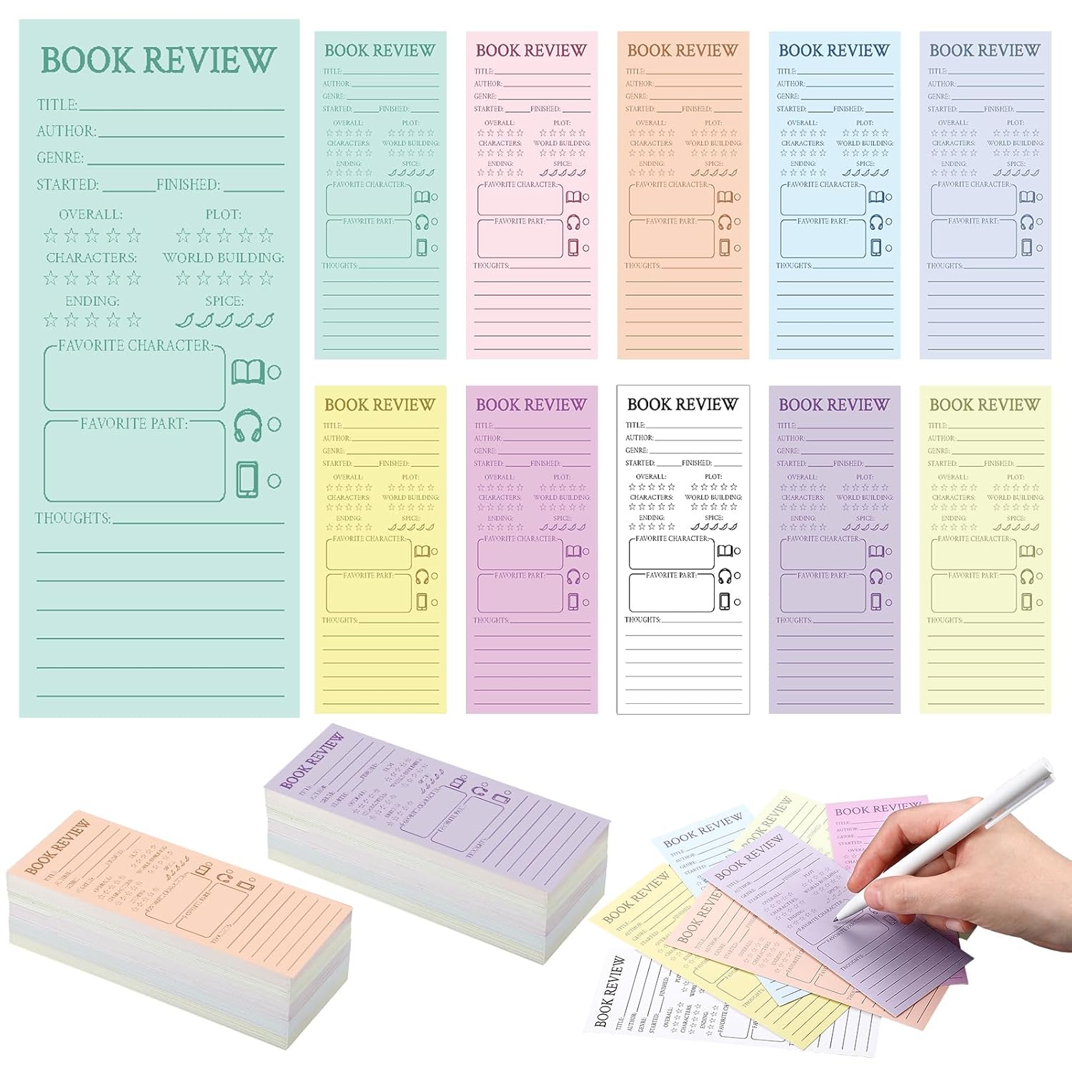 Faccito 240 Pcs Book Review Bookmarks Reading Tracker, Simple, Multicolor