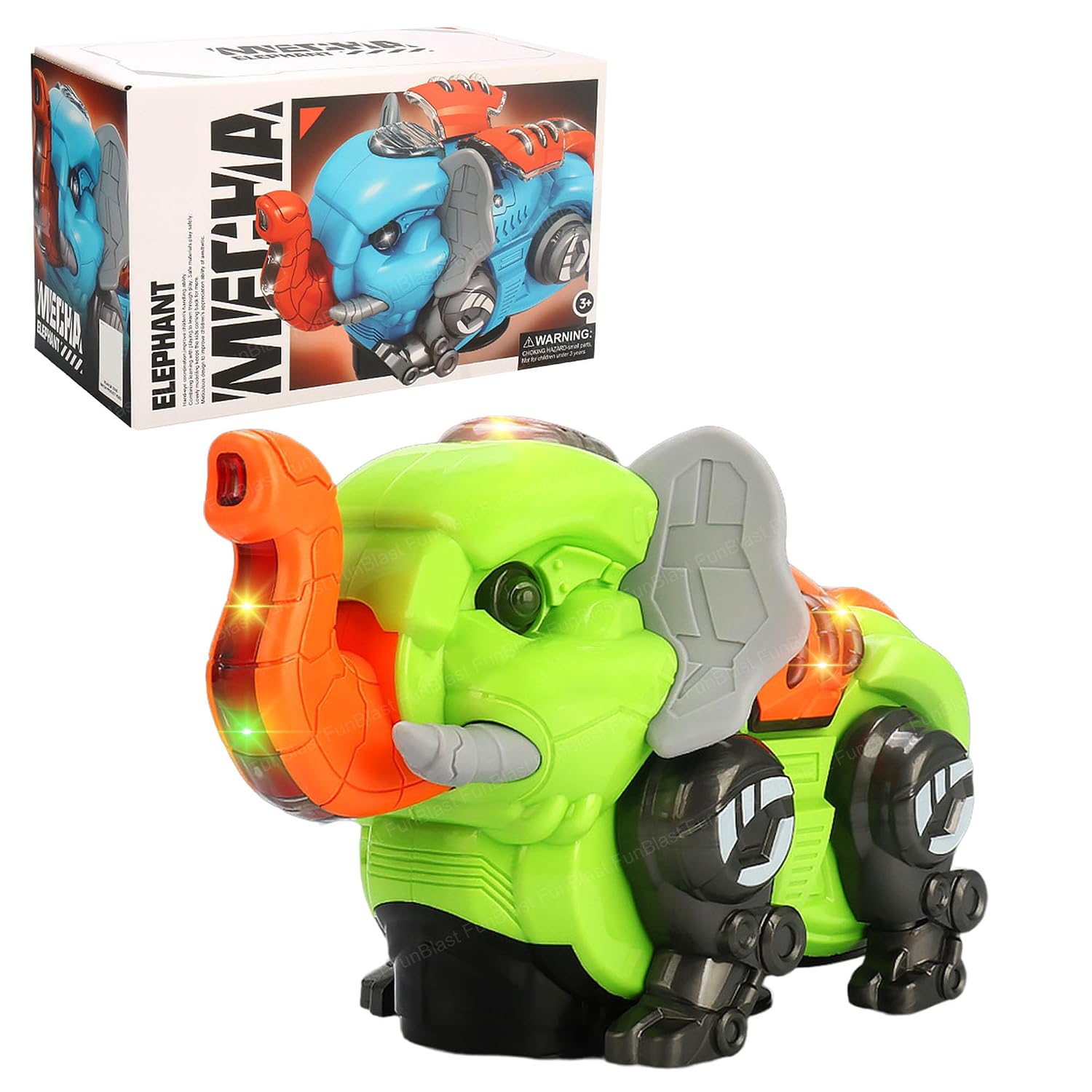 FunBlast Mechanical Elephant Toy - Electric Toy With Universal Wheel 360 Degree Rotating Musical Toy With Light And Sound For Kids (Random Color)