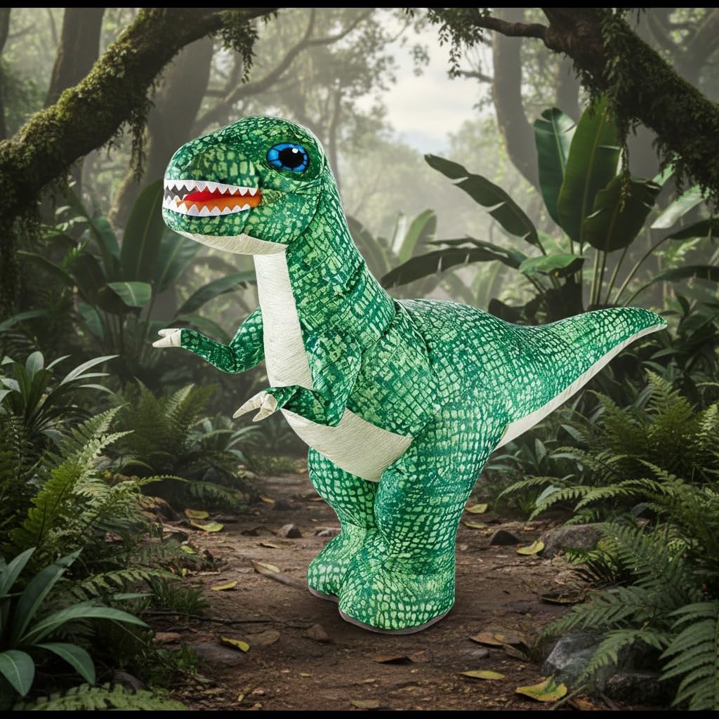 Giant Rechargeable Walking Inflatable Dinosaur Toy, 2.4GHz Remote Control RC Dino with Colorful Lights and Roaring Sound Effects, Battery Powered Dinosaur Toy for Kids Boys and Girls