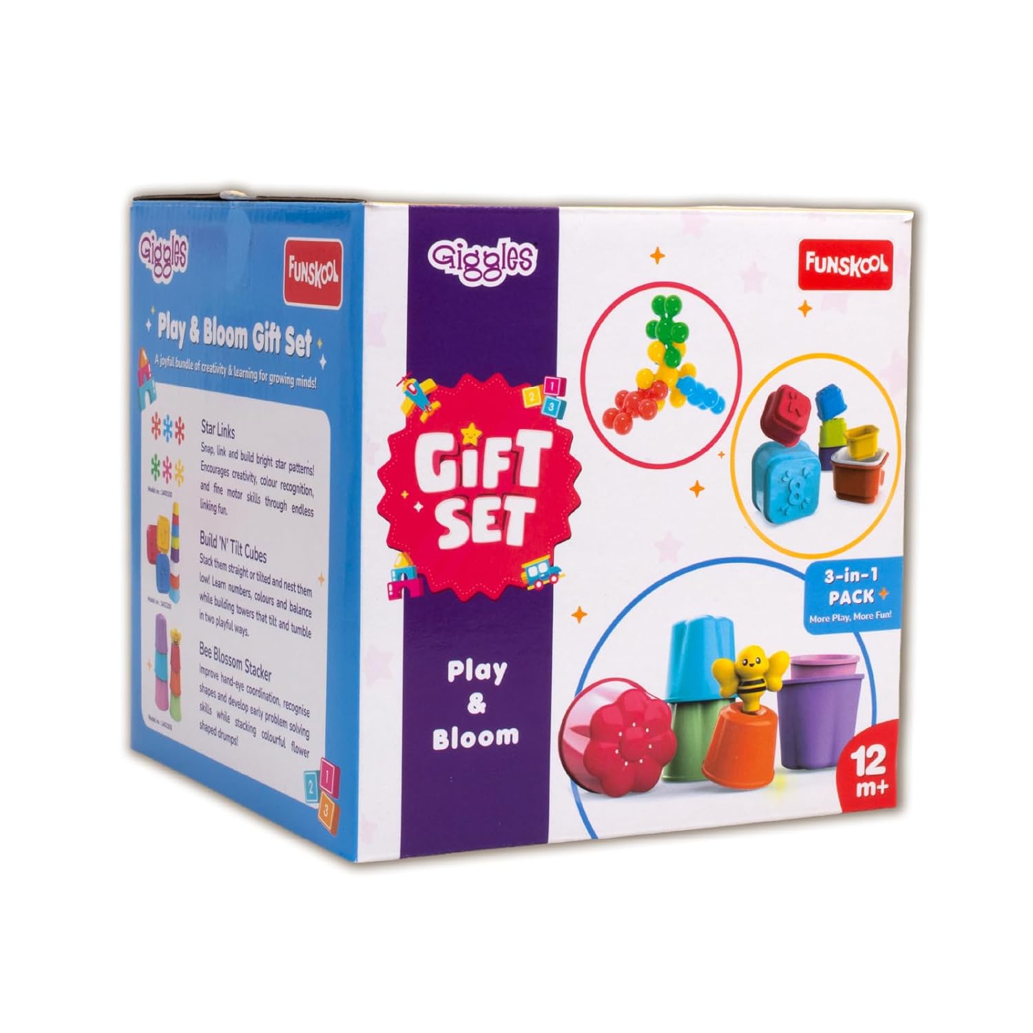 Giggles Funskool Play & Bloom Gift Set for 1 Year Kid, Infants & Toddlers, Includes Stacking, Linking & Activity Toys with Development, Gift for Age 12+ Months