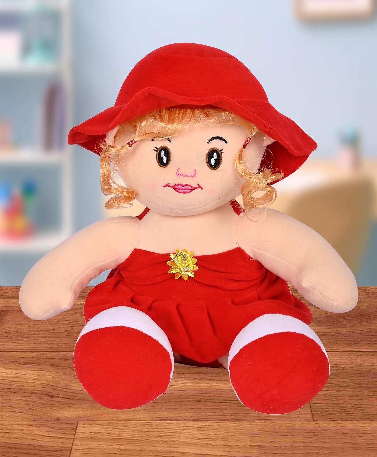 Glance Soft Cute Looking Beautiful Doll | Attractive Stuffed Toys | Grab Your Attention on Little Darling Doll (Red Dimpi, Doll 35 cm)