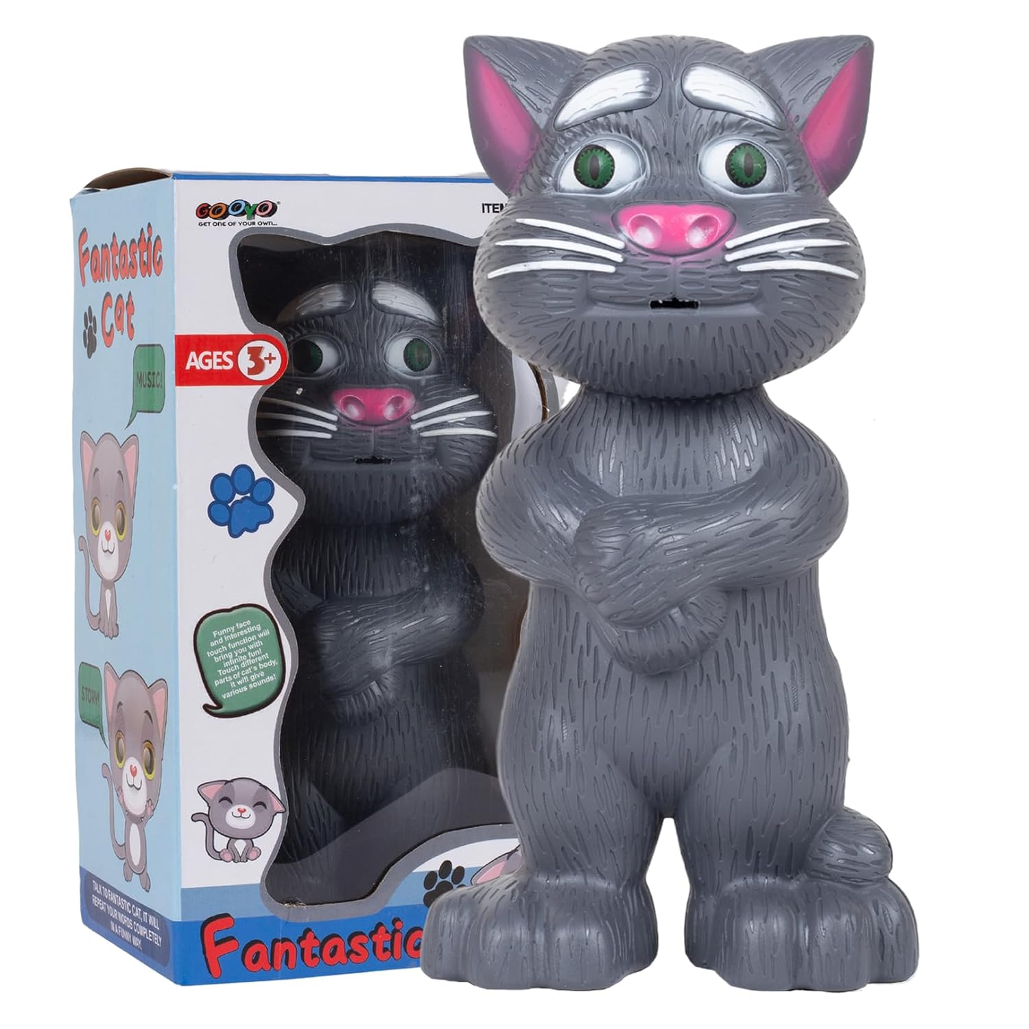 Gooyo GY-838-17/27 Virtual Animal Talking Tom Cat Toy for Kids | Best Musical Toy with More Features | Best Gift for Kids with Songs and Stories | Black | 3xAA Battery (Not Included)