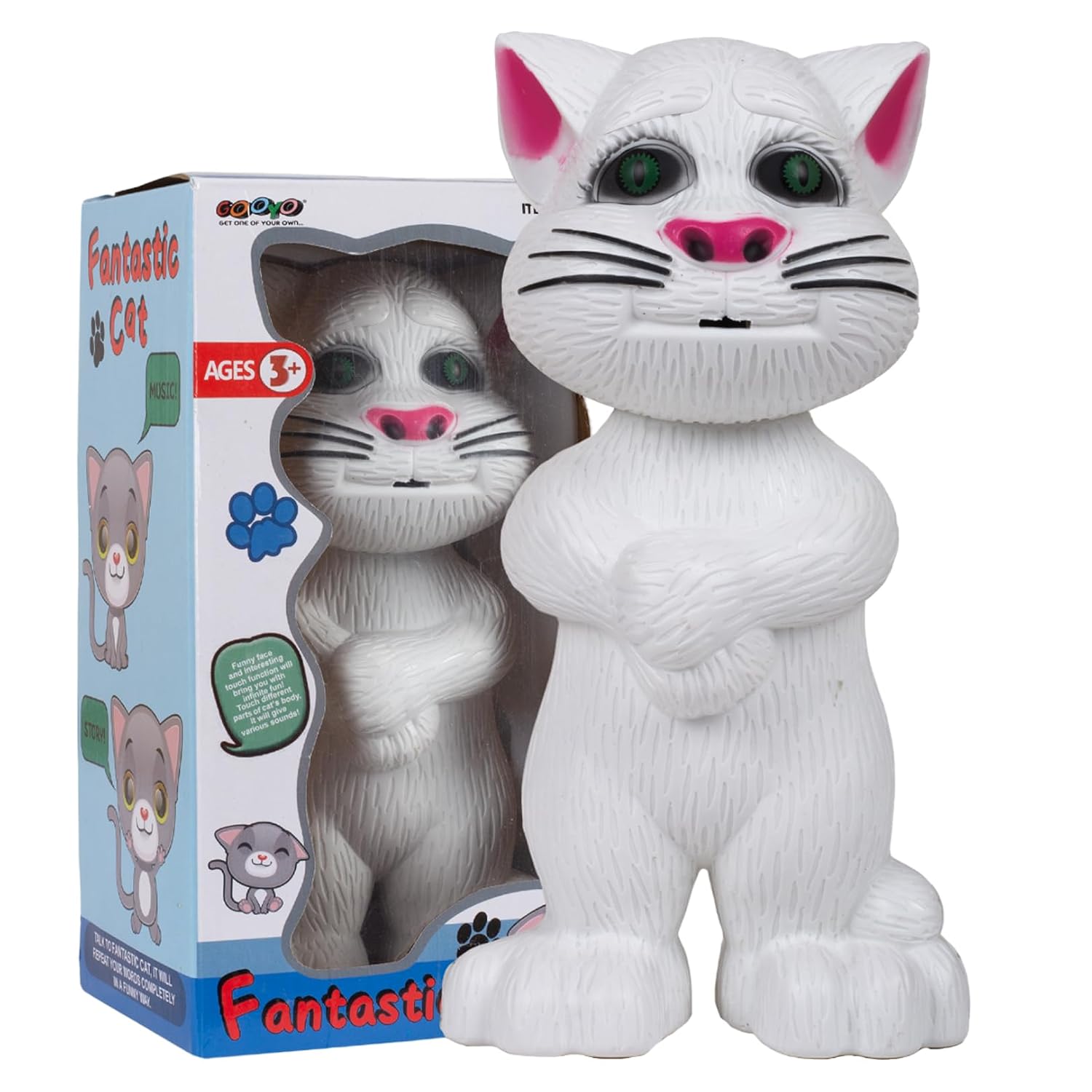 Gooyo GY-838-17/27 Virtual Animal Talking Tom Cat Toy for Kids | Best Musical Toy with More Features | Best Gift for Kids with Songs and Stories | White | 3xAA Battery (Not Included)
