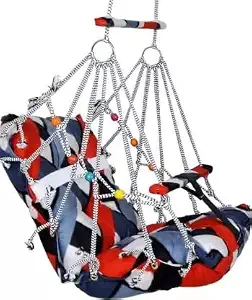 Hanging jhula Chair with Safety Belt for Baby Kids Folding and Washable 1-4 Year Babies Jhula Home Garden Indoor Outdoor-Multi Colour