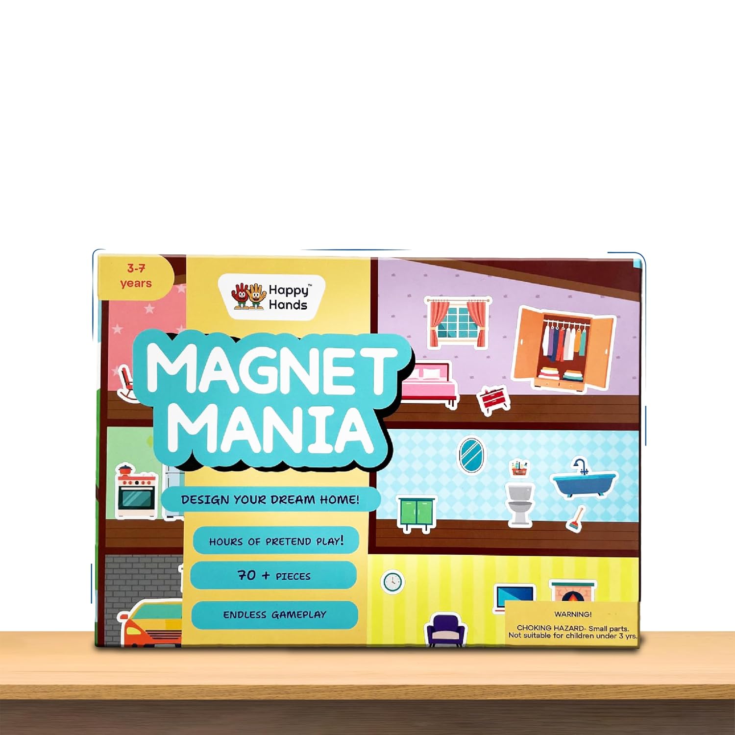 Happy Hands Pretend and Play Toy Magnet Mania - Design Your Home, Interactive Pretend Play Set for Kids, Toddlers, 70+ Magnetic Pieces, Preschool Learning Game, Gifts for Children Ages 3, 4, 5, 6, 7