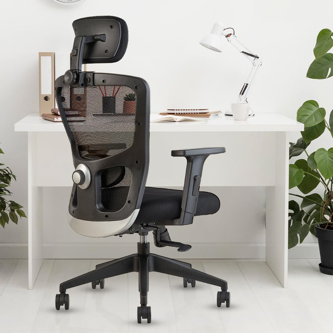 INNOWIN Jazz High Back Office Chair | Mesh Ergonomic Chair with Multi-Tilt Lock, Lumbar Support, Strong Nylon Base | Home & Office Seating (Black)| 3 Years Limited Warranty
