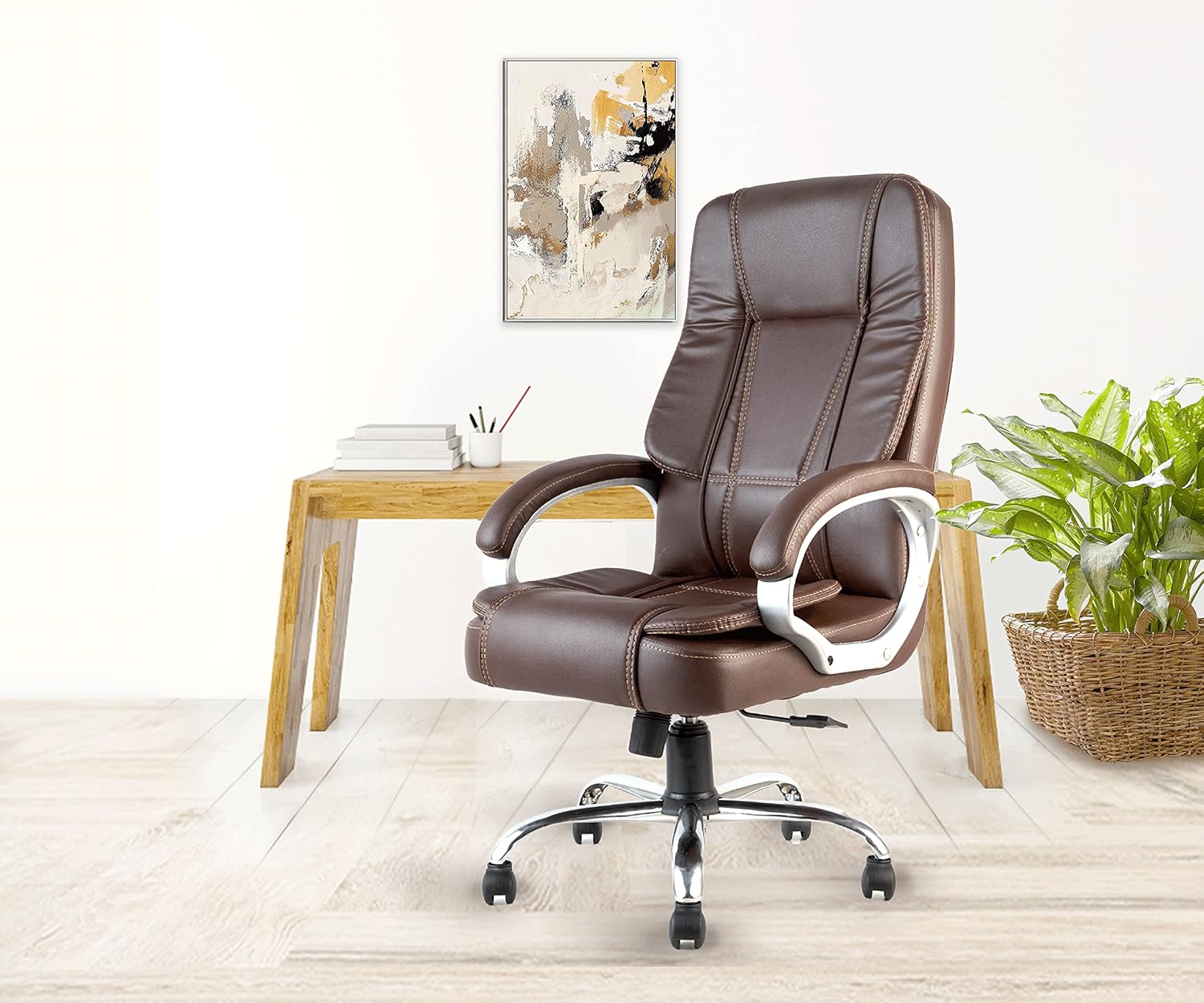 INNOWIN Venture Ergonomic Leatherette Executive High Back Revolving Desk Office Chair (Brown)| 3 Years Limited Warranty