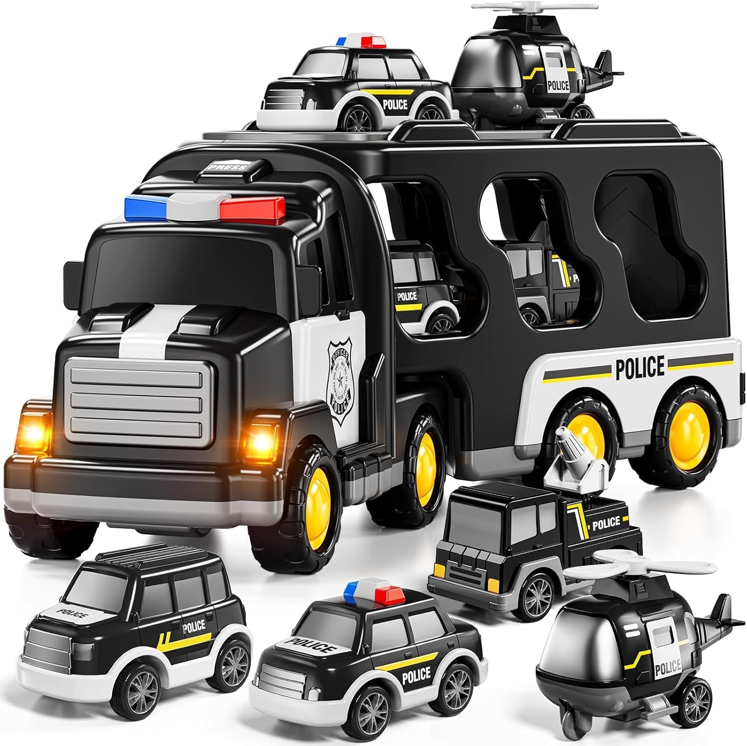 Kidology 5 in 1 Police Trucks Boy Toys for 3-5 Year Old Toddlers - Toys for 3 4 5 6 7 Years Old Transport Vehicle Carrier Truck Sets Kids Boys & Girls