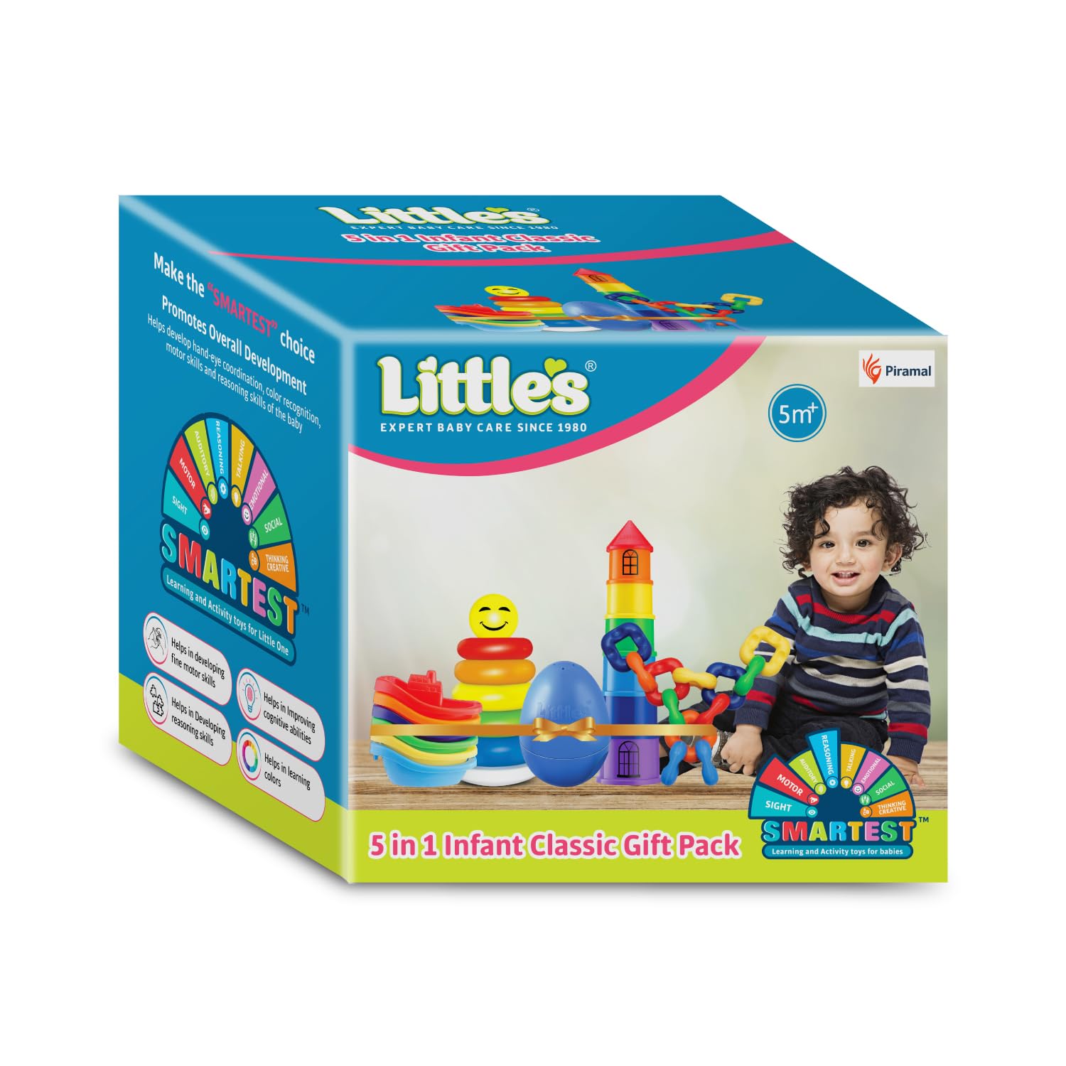 Little's 5 in 1 Infant Gift Pack| Toddler Activity Toys Set | for Kids | 5 in 1 Junior Ring, Nesting Eggs, Stacking Drums, Chain Links & Bath | New Born Baby Gifts