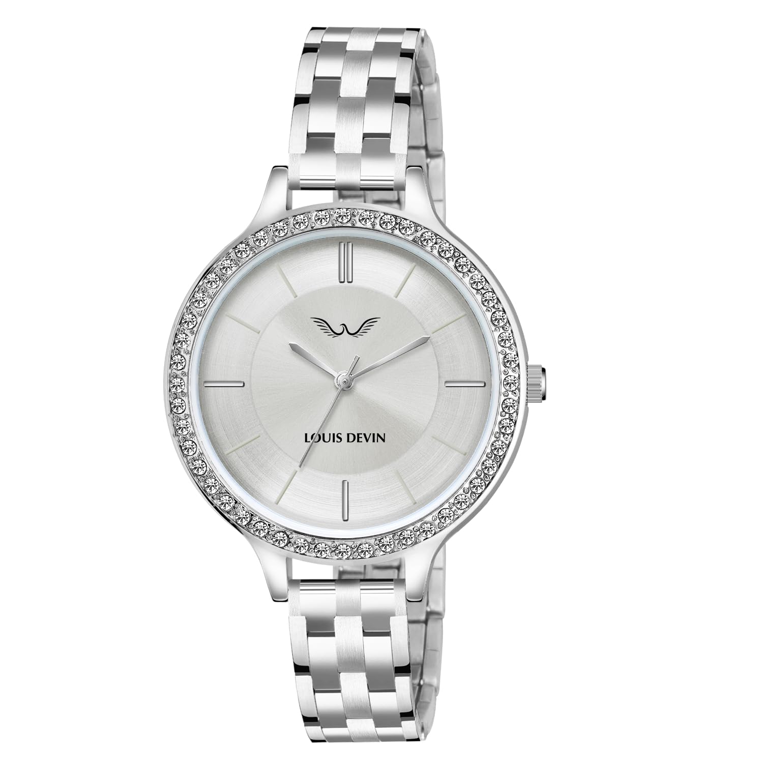 LOUIS DEVIN Stainless Steel Chain Analog Wrist Watch for Women (Silver/Pink/Green/Blue/Black Dial) | LD-L197-CH