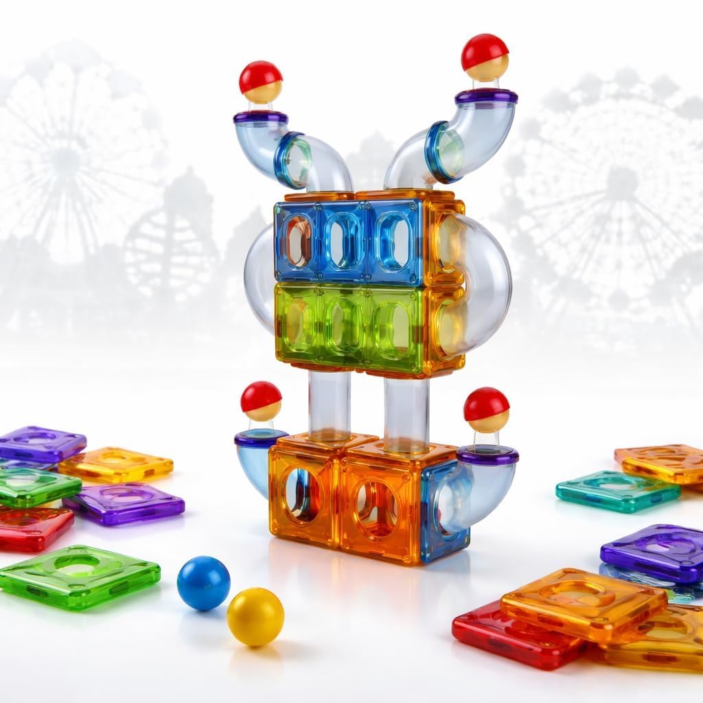 Magnetic Tiles Rolling Ball Building Blocks Set for Kids | STEM Educational Construction Toy 3D Building Blocks | Learning & Brain Development Toy for Boys & Girls - 25 Pcs, for Ages 3+