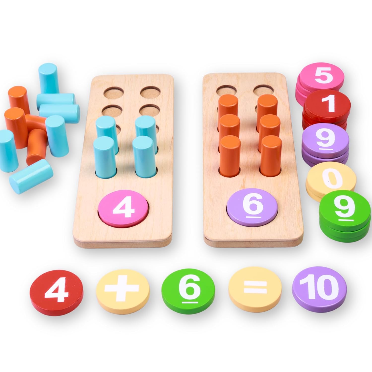 Math Learning Kit | Counting Peg Board For Kids | Number, Addition And Subtraction Game | Montessori Educational Wooden Toys | Age 3-7 | Gift For Kids