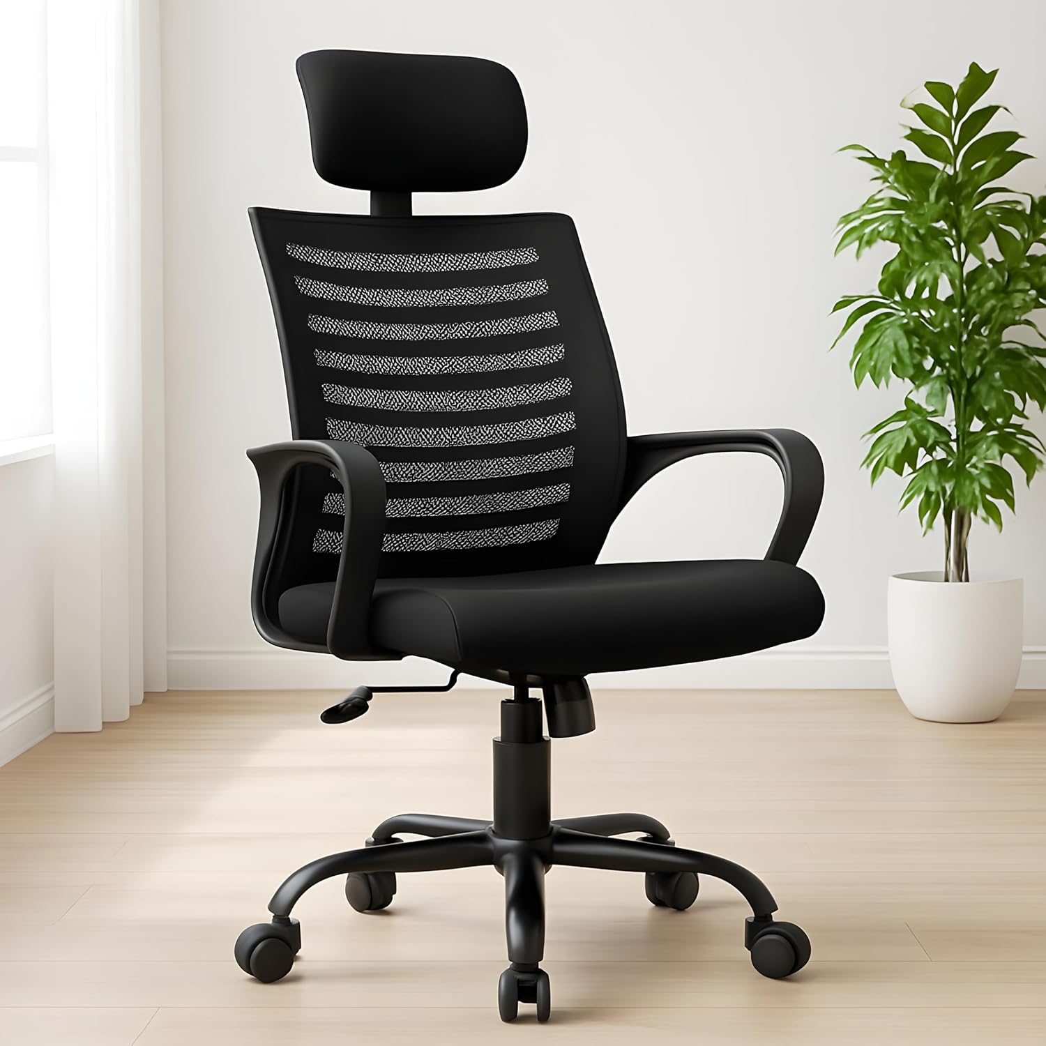 MRC Boom Mesh Ergonomic Desk Office Chair with 3 Years Warranty & DIY Assembly,Tilting Mechanism, Comfortable Seat and Revolving Nylon Base Ideal for Work from Home & Study (Black, High Back)