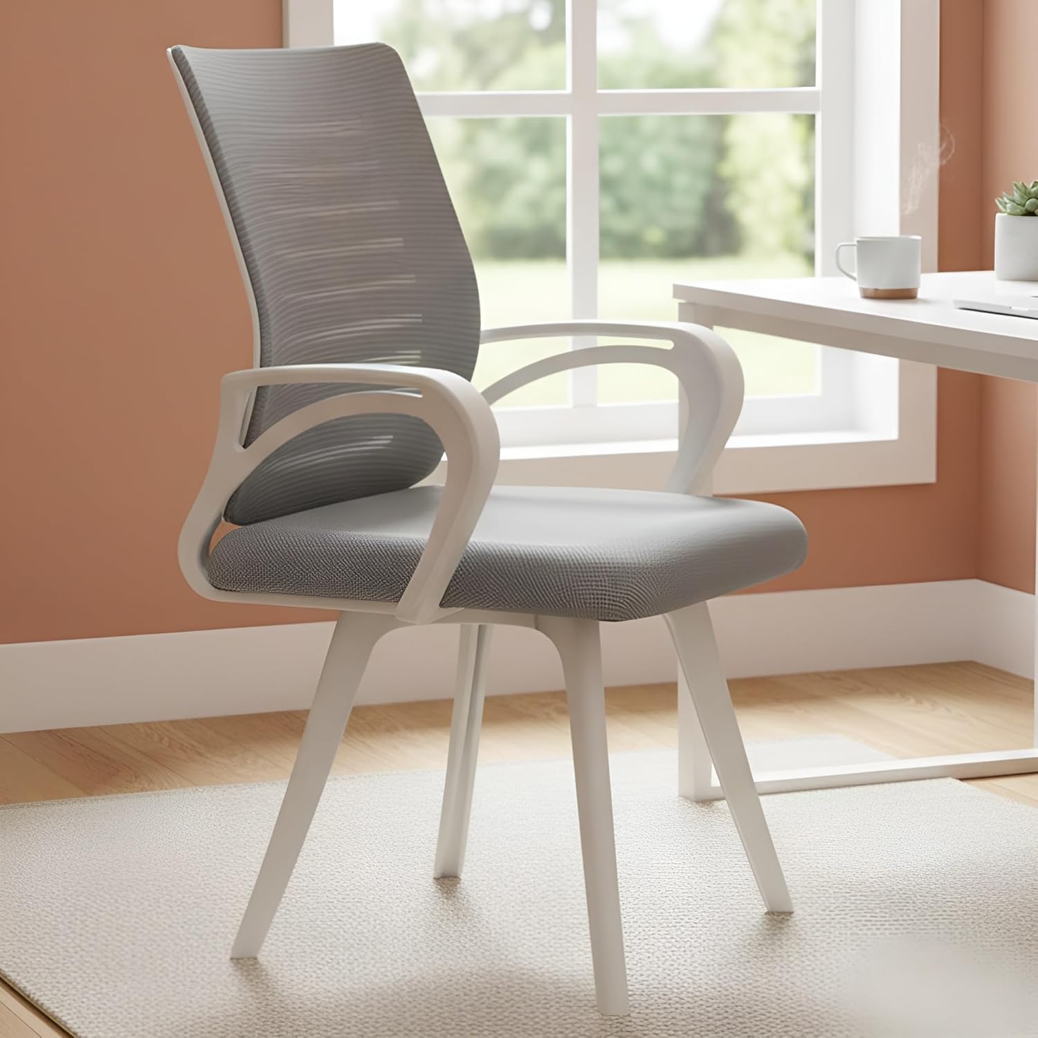 MRC Boom Mesh Ergonomic Desk Office Chair with 3 Years Warranty & DIY Assembly,Tilting Mechanism, Comfortable Seat and Revolving Nylon Base Ideal for Work from Home & Study (Grey & White, High Back)