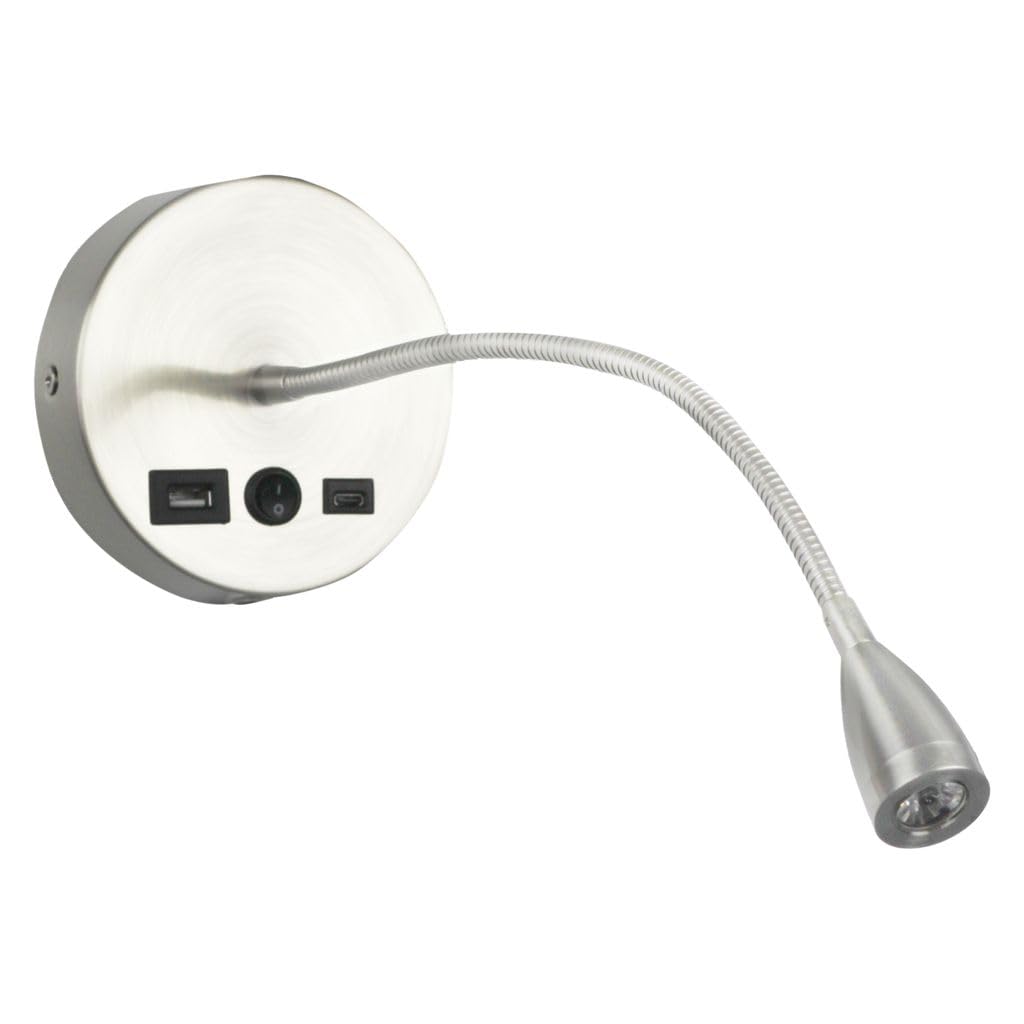 Newhouse Lighting 4.5 in. W x 15 in. H Selene Gooseneck Reading Light in Brushed Steel with USB-A and USB-C Charging Ports NHRL-SE-SLV, Bedside Lamp for Nightstands, Space-Saving Office Desk Accessory