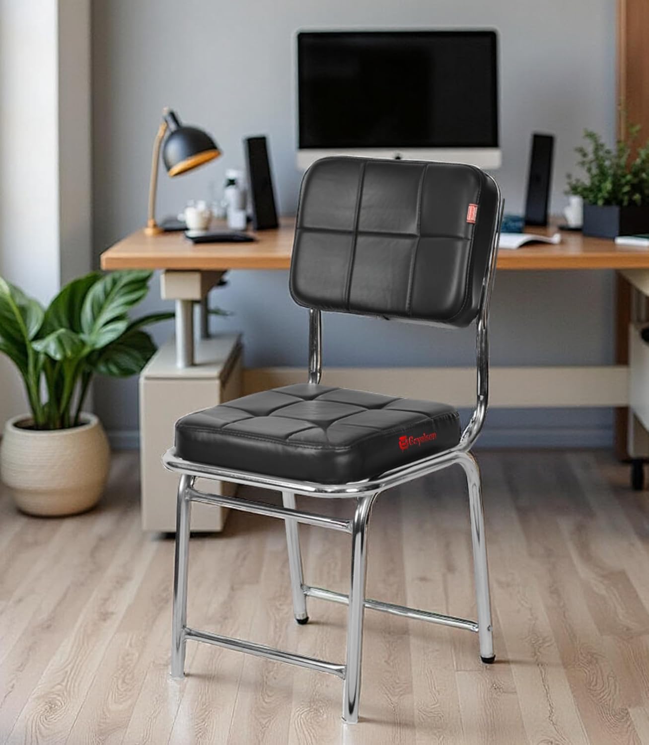 Office Chair Reception Waiting Area Home Study Visitor Without Arm Heavy Duty with Steel Frame and Cushion seat Back, Without Wheels Hold up to 140 kg (1, Black, Heavy 3)