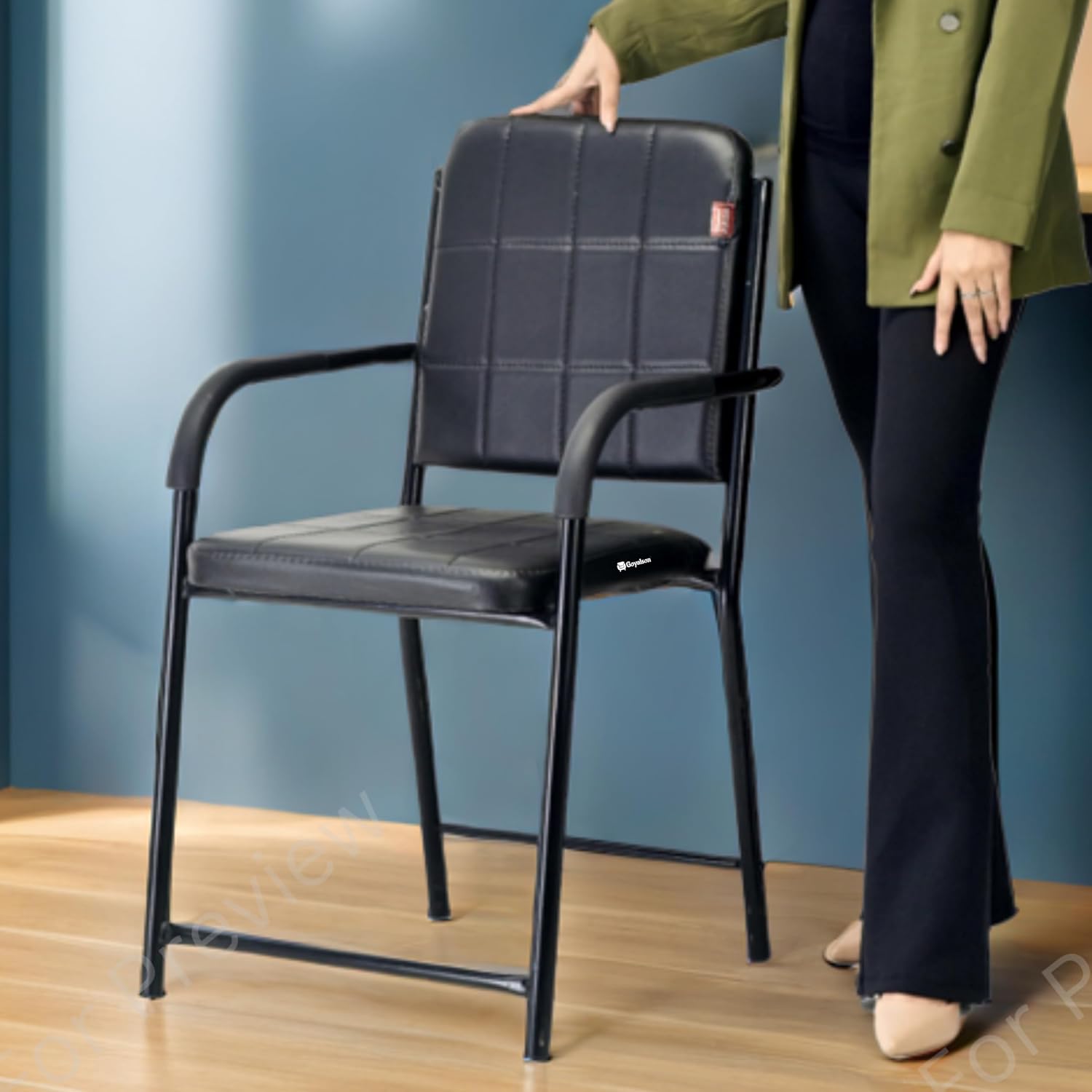 Office Study Chair for Students with arm Rest with Iron Frame and Cushion seat Back, Chair Without Wheels Holds up to 140 kg
