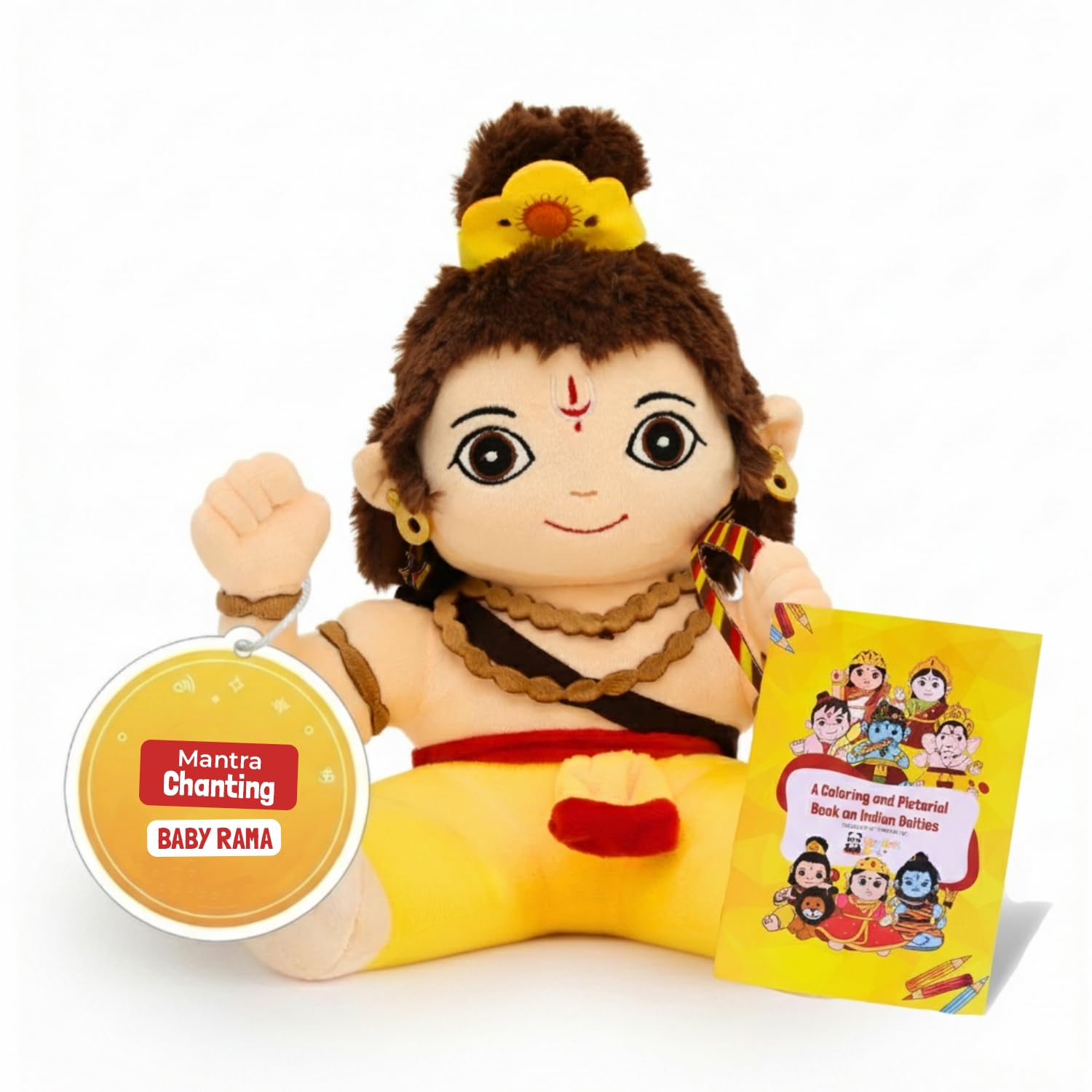 Panda's Box Mantra Chanting Baby Rama Soft Toys for Kids | Musical Stuffed Plush Toy for Girl & Boy | Non-Toxic, Safe | Best Birthday Gift for Newborn & Toddlers | Free Colouring Book (Medium)