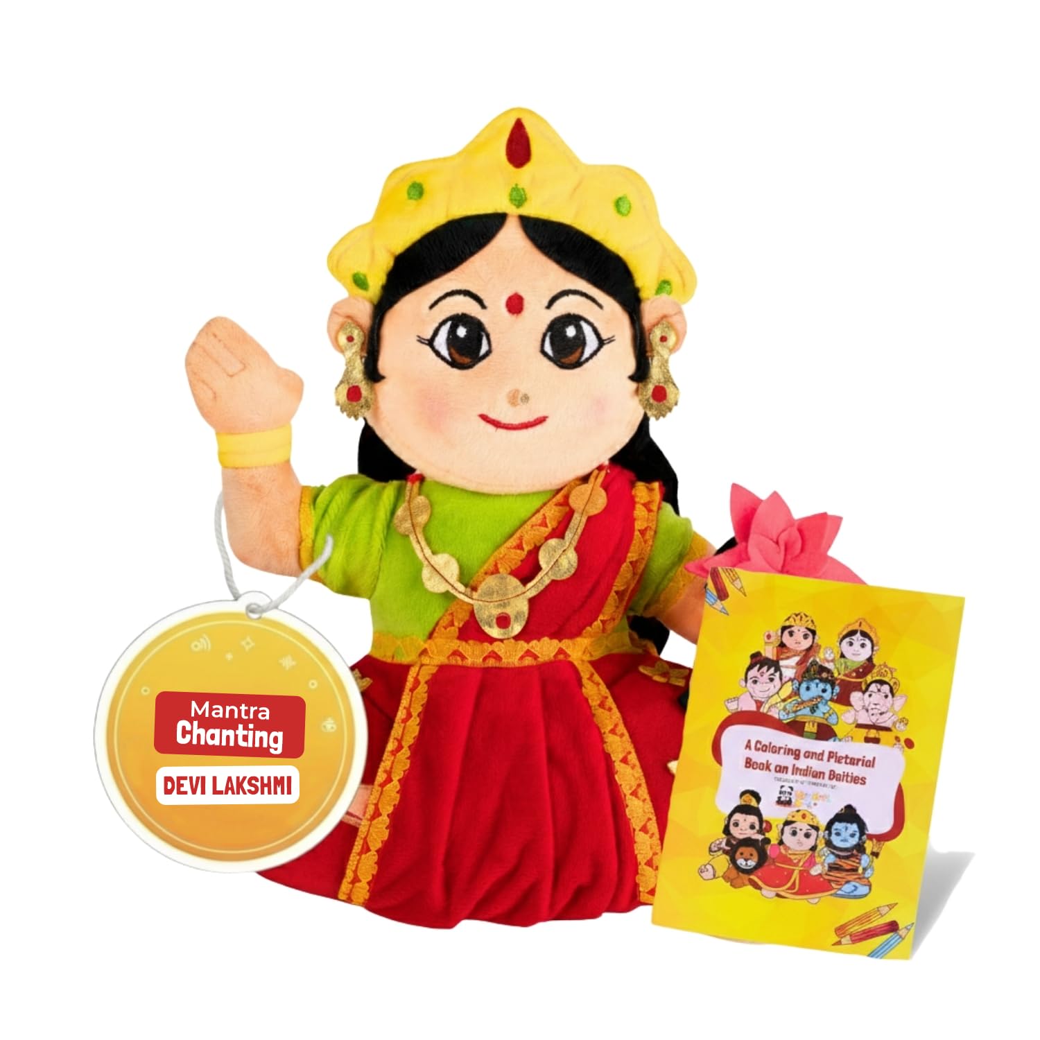 Panda's Box Mantra Chanting Devi Lakshmi Soft Toys for Kids | Musical Stuffed Plush Toy for Girl & Boy | Non-Toxic, Safe | Best Birthday Gift for Newborn & Toddlers | Free Colouring Book (Medium)