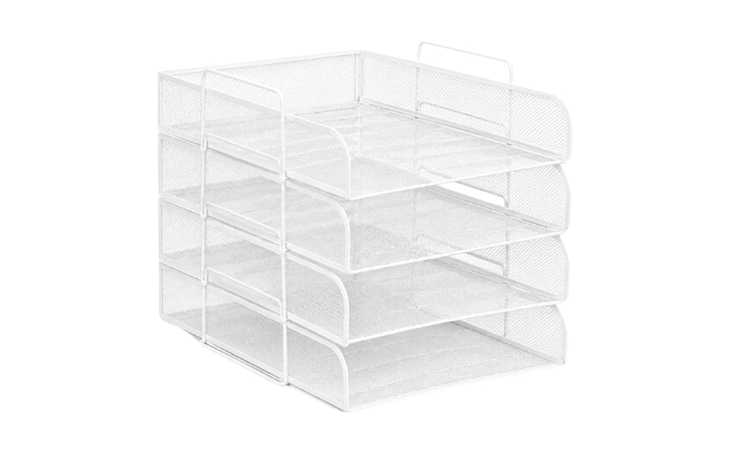 Profile Mini Mesh Organizer, Compact Multi-Tier Metal Mesh Desk Storage for Office & Home, Desktop Organizer for Files, Documents & Office Supplies, Durable Metal Construction-White