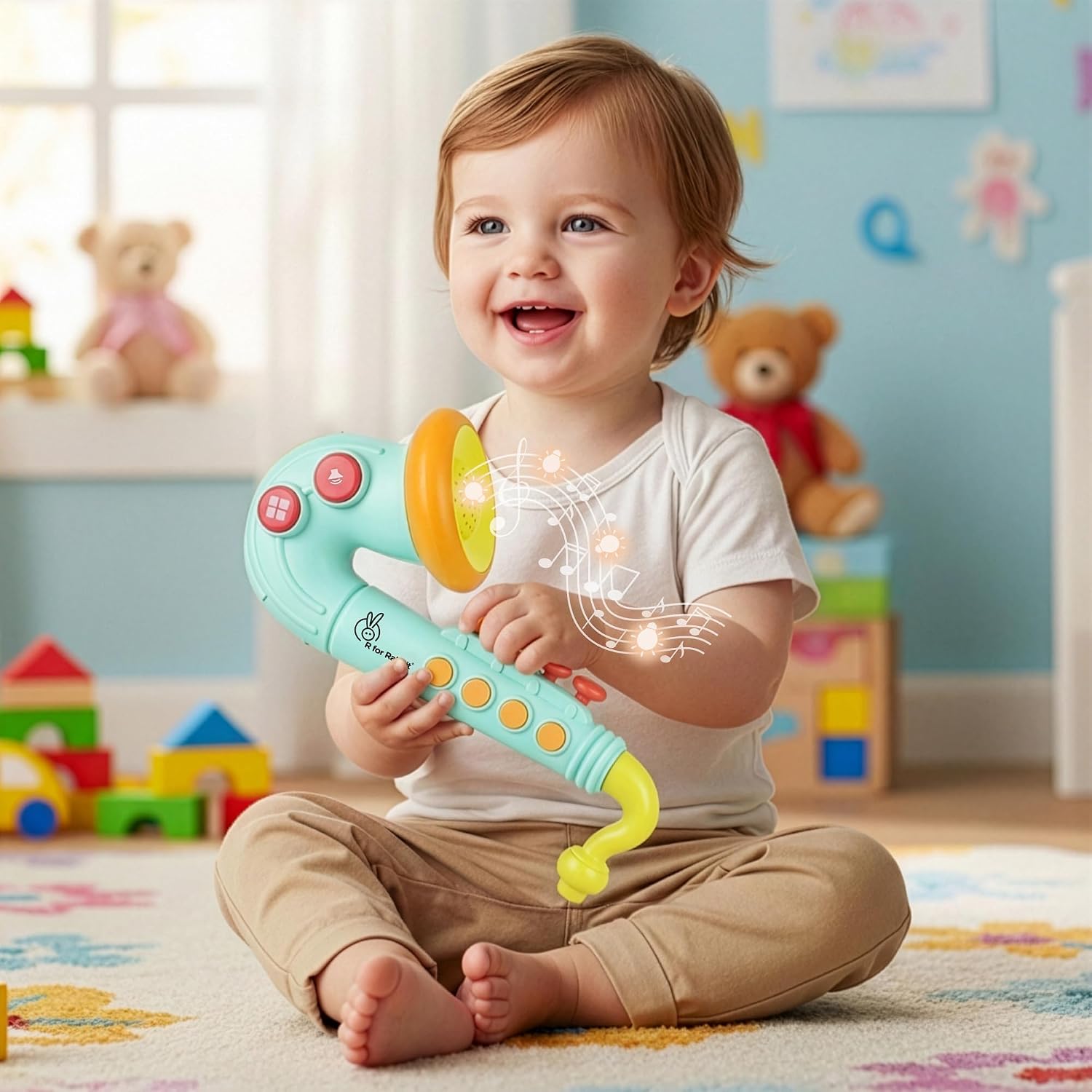 R for Rabbit Orapple Funtunes Musical Saxophone Toy for Kids | Light & Sound Music with 4 Play Modes | Early Learning Music Toy for Toddlers Ages 1+ | Ideal Gift for Boys & Girls (Blue Multi)