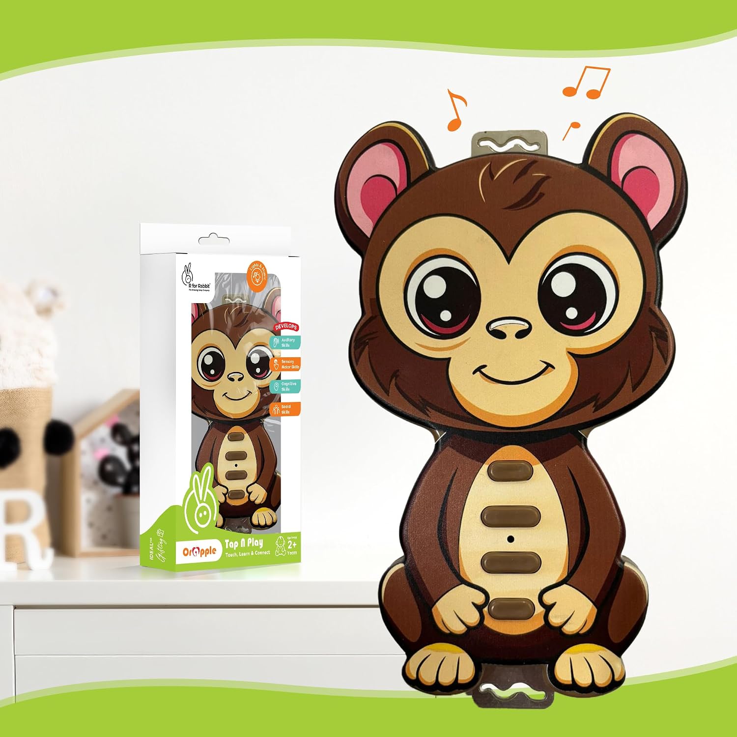 R for Rabbit Orapple Tap N Play Smart Musical Toy for Kids with Four Learning Modes & Multi-Player Option, Auto Shut Off Feature Baby Skill Development Fun Educational Unique Animal Sound Toy (Monkey)