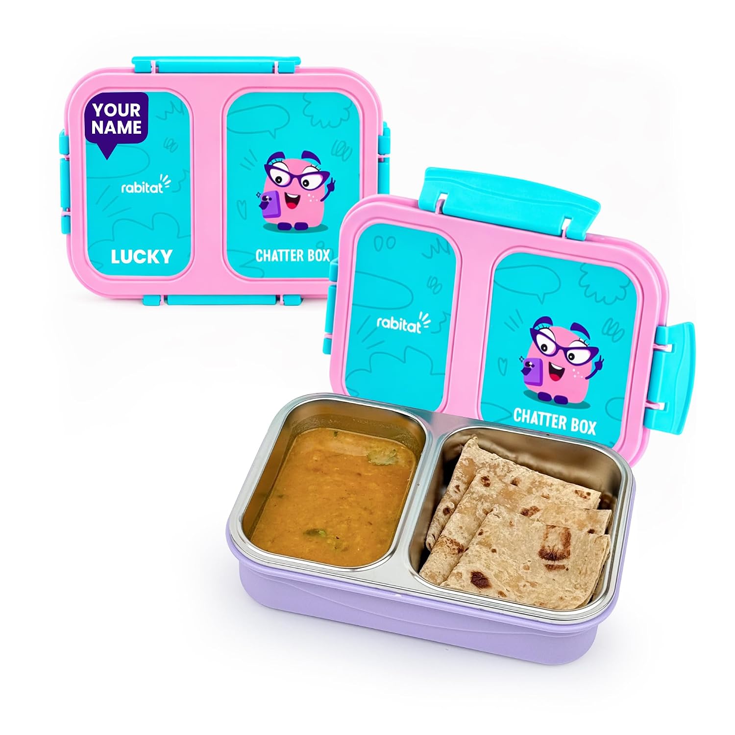 rabitat Yumzee Kids Lunch Box 750ml – Leakproof Stainless Steel Bento Tiffin for School, Boys & Girls | BPA-Free, Food-Grade Steel, Easy-Open Lock | 2-Year Brand Warranty | Chatter Box
