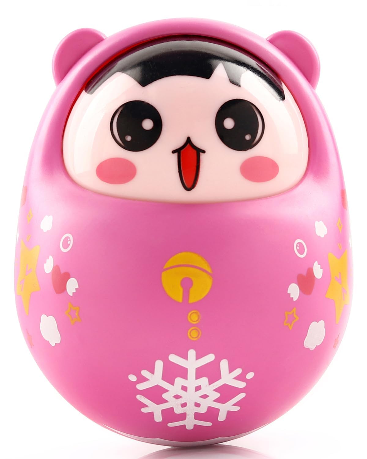 Roly Poly Push and Shake Wobbling Bell Sounds Tumbler Doll Toy for 3 Months & Above, Head Nodding Baby Rattle Birthday Gift for Toddler (Colors May Vary)