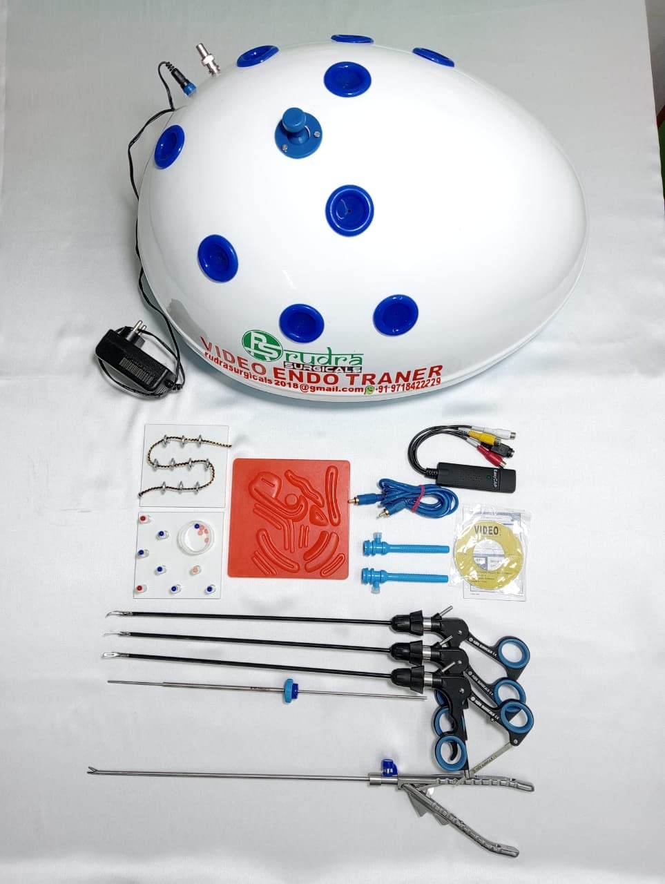RUDRA SURGICALS - Laparoscopic Oval Shape Endotrainer With 5 Basic Training Reusable Surgical Instruments CE Certified