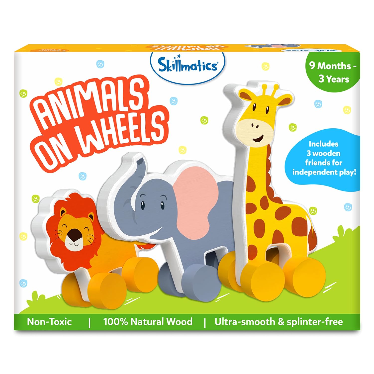 Skillmatics Wooden Animal Toys on Wheels, Wooden Toys for Kids