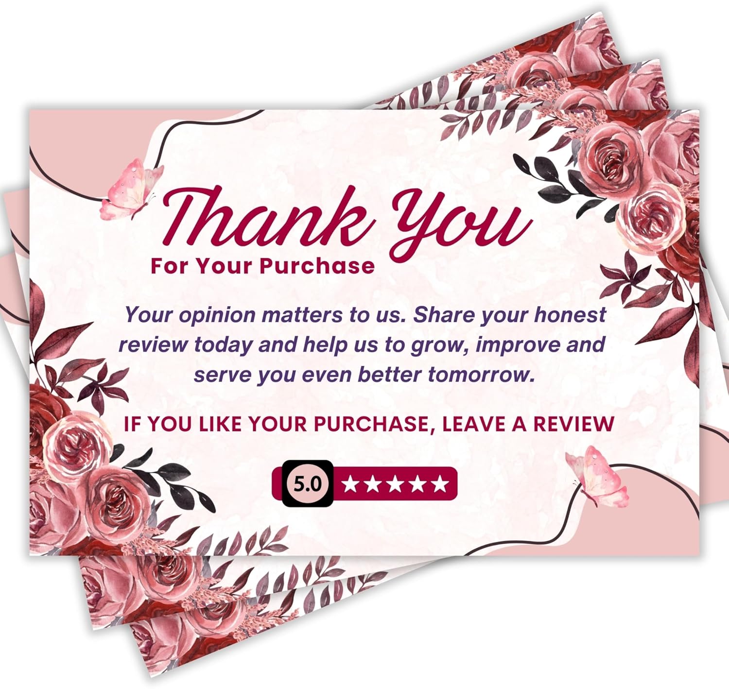 Stylish Thank You Cards | 3X2 Inch ThankYou Small Business Card For Clints Review & Ratting with Attractive Tag Lines (Pack of 100)