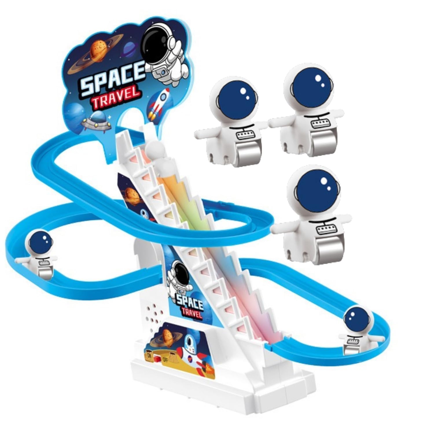 TEC TAVAKKAL Duck Slide Toy Set, Funny Automatic Stair-Climbing Ducklings Cartoon Race Track Set Duck Roller Coaster Escalator Toy with Flashing Lights & Music (Duck Slide Track Set)