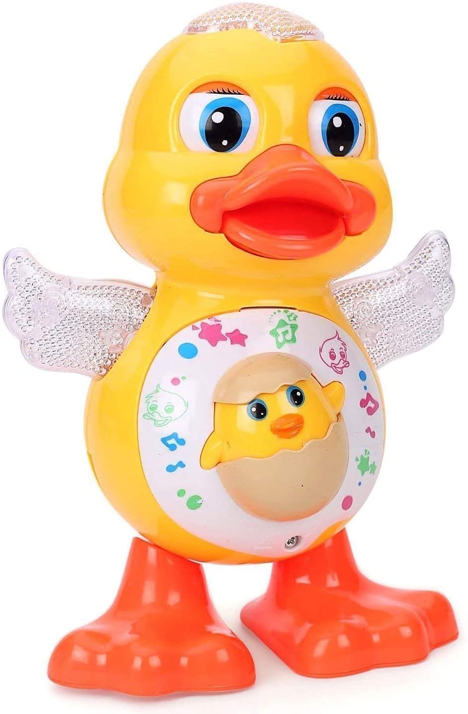 Toyshine Battery Operated Musical Dancing Duck Toy with Flashing LED Lights| Moving Wings| Walking Action| Sound & Music Interactive Learning Toy for Kids 1+