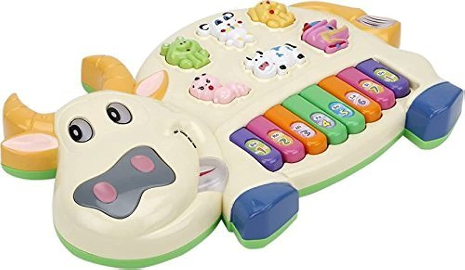 Toyshine Plastic Cow Musical Piano with 3 Modes Animal Sounds, Flashing Lights & Wonderful Music, Multi
