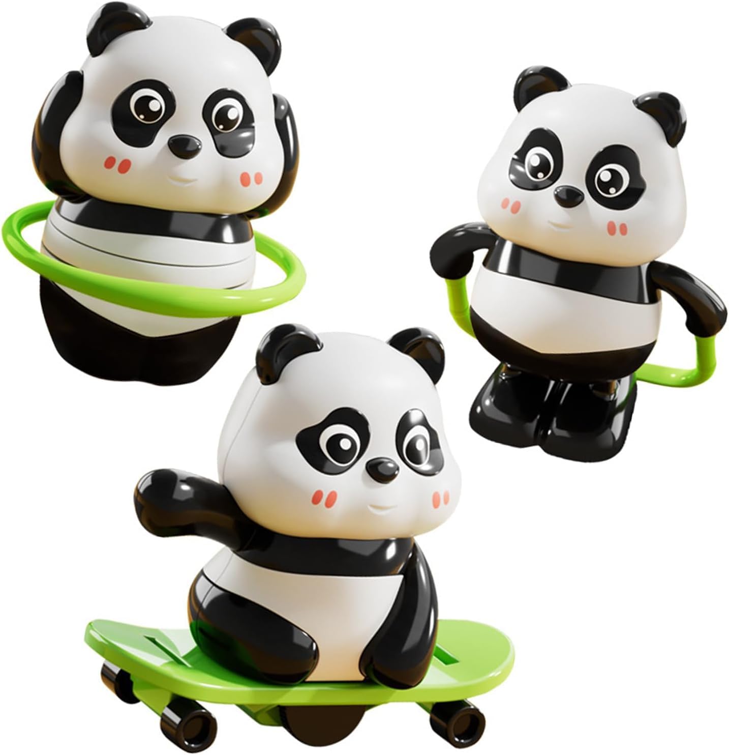 wall love Panda Rotating Toy with Skateboard, Spinning Figure Toy for Kids, Panda Shape Toy with Rotating Ring and Rolling Base