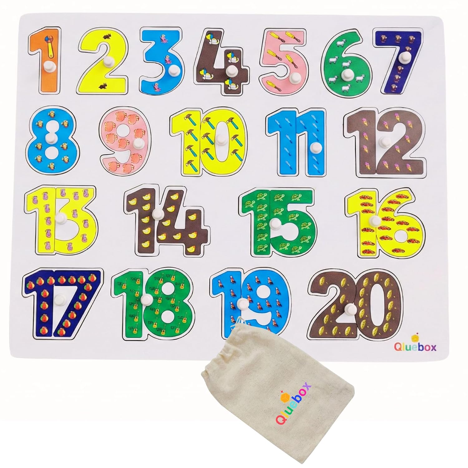 Wooden Learning Board 1-20 with Easy-Grip Knobs & Storage Pouch – Early Math Counting Toy for Kids – Develops Fine Motor Skills & Number Recognition
